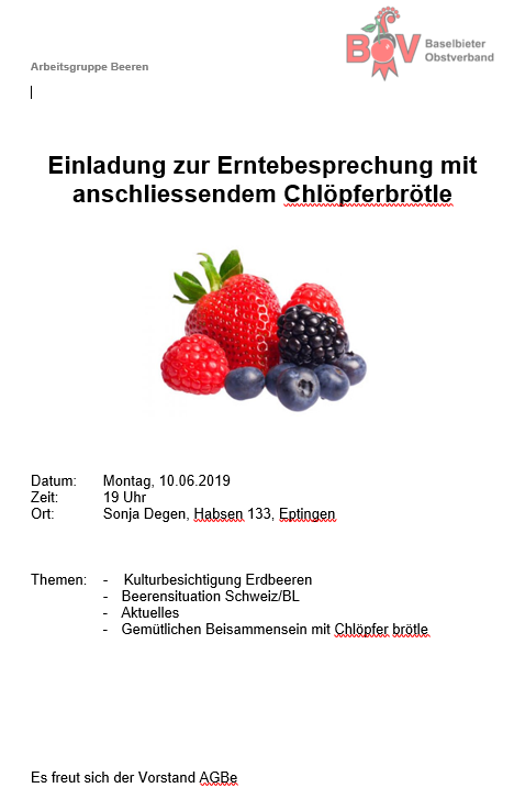 Einladung zur Erntebesprechung mit anschliessendem Chlöpfer