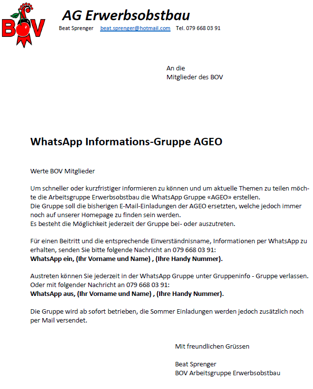 WhattsApp Gruppe Aufruf