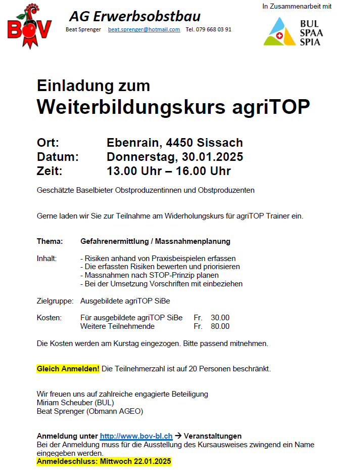 Einladung Agri Top Kurs 2025